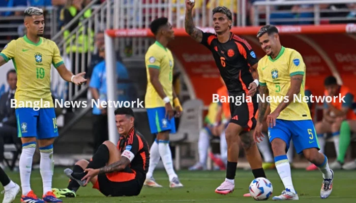 কলম্বিয়ার বিপক্ষে ১-১ গোলে ড্রয়ে কোয়ার্টার ফাইনালে ব্রাজিল